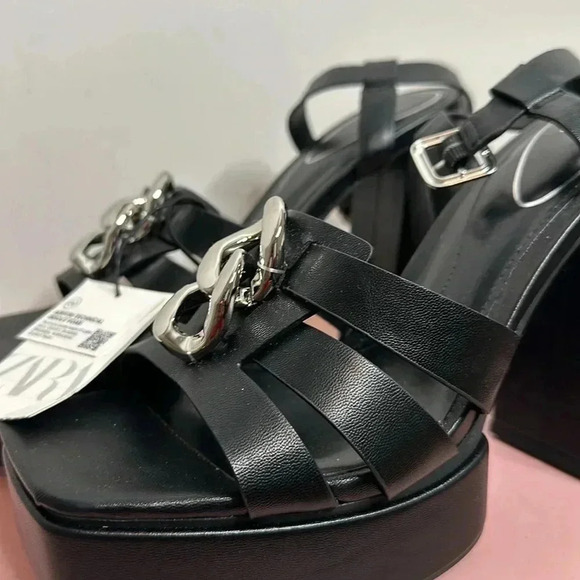 ZARA STRAPPY PLATFORM HEEL SANDALS SIZE 9US Black - Picture 8 of 13